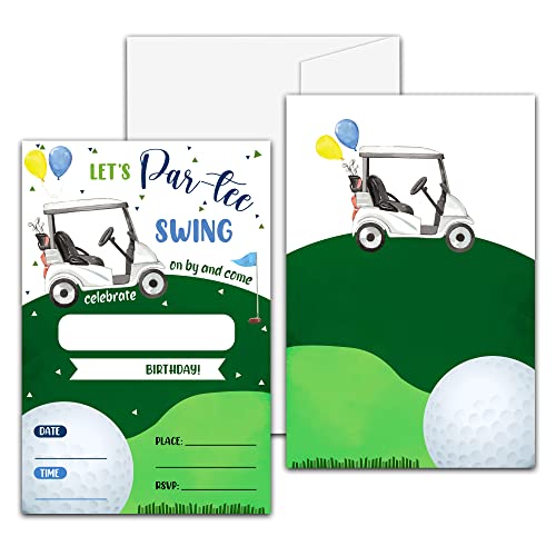 Geburtstagsparty-Einladungskarten mit Golf-Motiv, Let's Par-Tee, zum Ausfüllen von Einladungen für Teenager, 20 Einladungen mit Umschlägen (10.2x15.2 cm), Kinderparty-Dekoration und Zubehör 04 DE von Levitatinyear