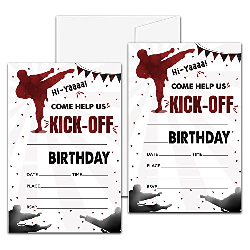 Karate-Geburtstagsparty-Einladungen, Kampfkunst-Thema, zum Ausfüllen, 20 Einladungen mit Umschlägen für Jugendliche Jungen (10,2 x 15,2 cm), Kinder-Ninja-Party-Dekorationen und -zubehör – 43 von Levitatinyear