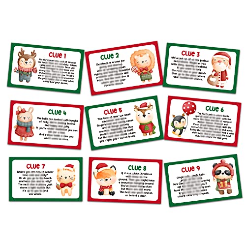 Weihnachtsschatzsuche – Weihnachtliche Schnitzeljagd Hinweise – Outdoor Indoor Neujahrsrätsel – Weihnachtsfeierspiele für Kinder Erwachsene – Neujahrsparty-Aktivitäten und Dekorationen (13er-Pack) - von Levitatinyear