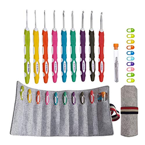 Ergonomische Häkelnadeln mit Rolle Filztasche, Häkelnadel-Set für arthritische Hände, Größe von B bis J Ergonomische Häkelnadeln mit Rolle Filztasche, Häkelnadel-Set für arthritische Hände, Größe von B bis J von Lewhoo