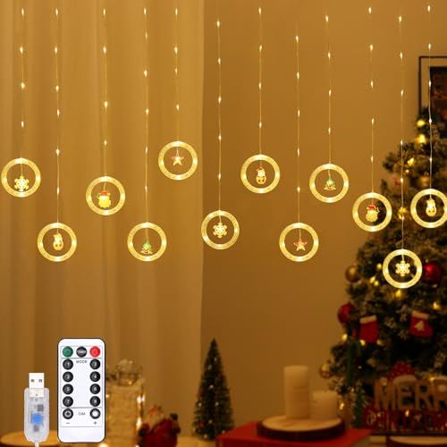 Lewondr 138 LED Weihnachtsvorhang Lichter, Märchenhafte Lichter mit 6H Timer & 8 Modi, USB & Fernbedienung Zeichenfolge Lichter für Weihnachten Schlafzimmer Indoor Dekoration, Warmes Licht von Lewondr