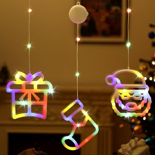 Lewondr LED Weihnachtsbeleuchtung, 3 Stück Weihnachtsdeko Fenster Licht mit Saugnäpfe, Timer,Batteriebetrieben,Fenster Lichterkette Innen für Weihnachten Deko, Balkon, Party, Hochzeit, Buntes Licht Lewondr LED Weihnachtsbeleuchtung, 3 Stück Weihnachtsdeko Fenster Licht mit Saugnäpfe, Timer,Batteriebetrieben,Fenster Lichterkette Innen für Weihnachten Deko, Balkon, Party, Hochzeit, Buntes Licht von Lewondr