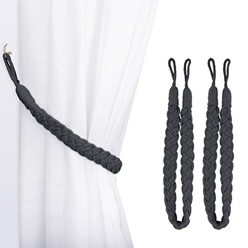 Lewondr Curtain Rope Buckle, 2 Stück Baumwolle Strick Knoten Geflochtene Window Curtain Raffhalter Dekorative Vorhänge Holdback für Wohnzimmer, Schlafzimmer, Cafe - Dunkel Grau von Lewondr