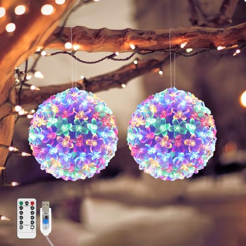 Lewondr LED Kugel Weihnachtsfensterbeleuchtung, 2 Stück 14 cm Batteriebetrieb Kirschblüten Deko Pendelleuchte mit 100 LED Lämpchen, Hängend LED Deko Weihnachtsbeleuchtung Fenster Innen Außen, Farbige Lewondr LED Kugel Weihnachtsfensterbeleuchtung, 2 Stück 14 cm Batteriebetrieb Kirschblüten Deko Pendelleuchte mit 100 LED Lämpchen, Hängend LED Deko Weihnachtsbeleuchtung Fenster Innen Außen, Farbige von Lewondr