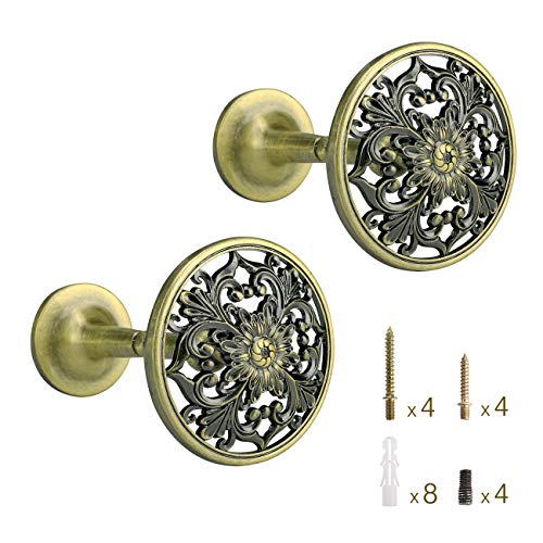 Lewondr Vorhang Raffhalter, 2 Stücke Wand Vorhänge Haken, aus Vintage-Stil Metallgravur Handwerk, Dekorative Kleiderbügel für Zuhause, Wohnzimmer Badezimmer Schrank Kleiderhaken - Bronze Sonnenblume Lewondr Vorhang Raffhalter, 2 Stücke Wand Vorhänge Haken, aus Vintage-Stil Metallgravur Handwerk, Dekorative Kleiderbügel für Zuhause, Wohnzimmer Badezimmer Schrank Kleiderhaken - Bronze Sonnenblume von Lewondr