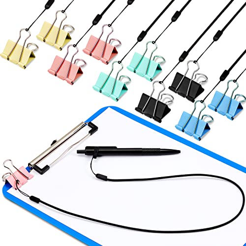 Lewtemi 10 Set 61 cm Stiftleine Lanyard Halter Stift Silikon Ring Schnalle für Bürobedarf Klemmbrett, Schwarz von Lewtemi