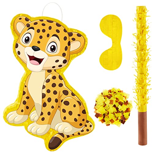 Leopard Piñatas für Safari Geburtstagsfeier Gepard Piñata mit Stab Augenbinde Konfetti für Erwachsene Geburtstag Babyparty Party Supplies von Lewtemi