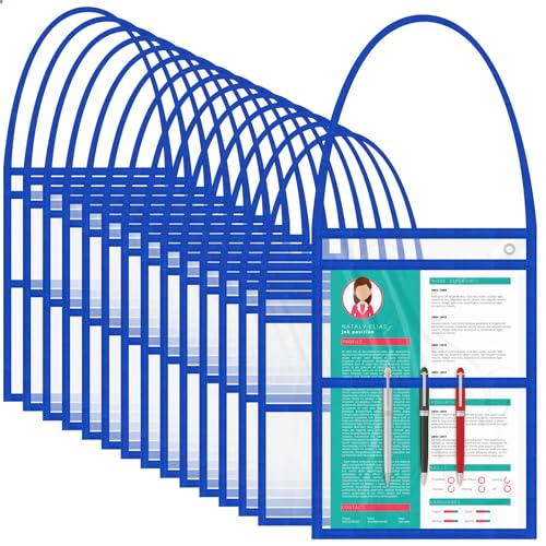 Lewtemi Kunststoffhüllen mit Aufhängeriemen, trocken abwischbar, wiederverwendbar, für Reparaturaufträge, beidseitig transparent, Blau, 15 Stück von Lewtemi
