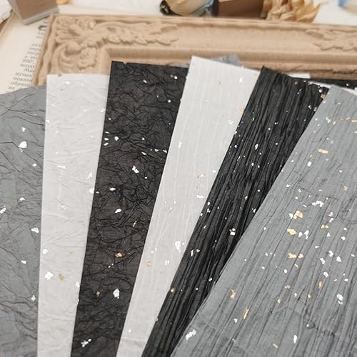 Dekoratives Knitterpapier mit metallischen Flecken, Grau- und Schwarztönen, Kunstpapier-Set (verziertes Krepppapier) von LewuwoPoing