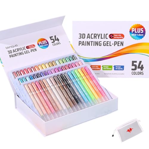 3D-Acryl-Mal-Gelstifte, Glitzer-Gelstifte for Ausmalen for Erwachsene, 1,0 Farbiges, Feines Spitzen-Mehrfarben-Marker-Kunstset, Malstift for Kritzeleien, Zeichnen, DIY-Projekte(54pcs) von LexTex