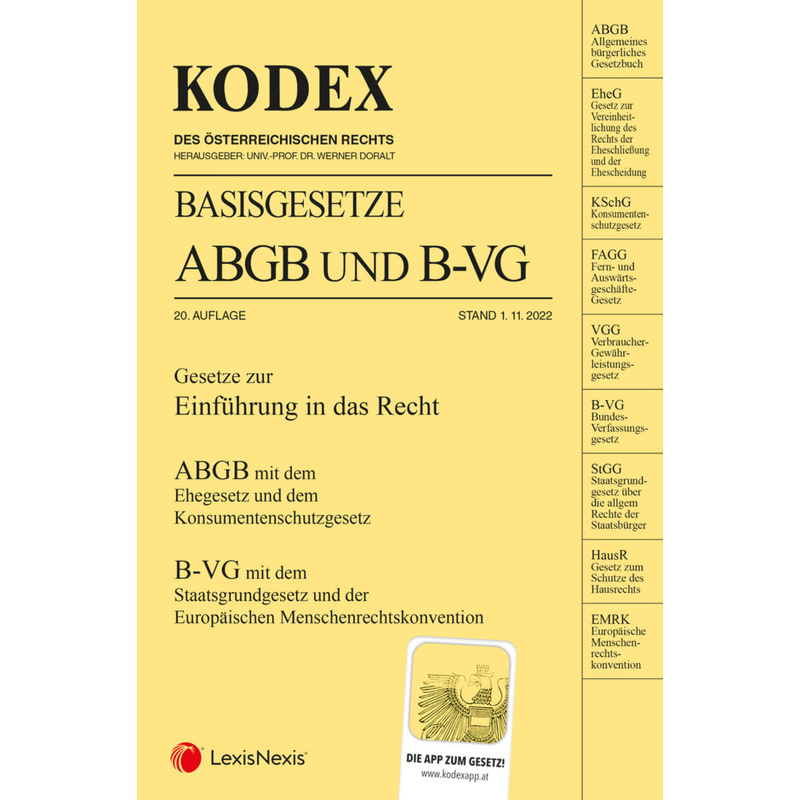 Kodex / Kodex Basisgesetze Abgb Und B-Vg 2022/23 - Inkl. App, Kartoniert (TB) von LexisNexis Österreich