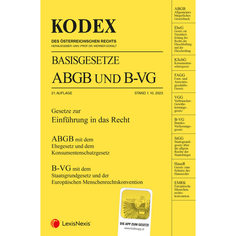 Kodex Basisgesetze Abgb Und B-Vg 2023/24 - Inkl. App, Kartoniert (TB) von LexisNexis Österreich