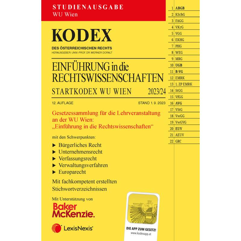 Kodex Einführung In Die Rechtswissenschaften 2023/24 - Inkl. App, Kartoniert (TB) von LexisNexis Österreich