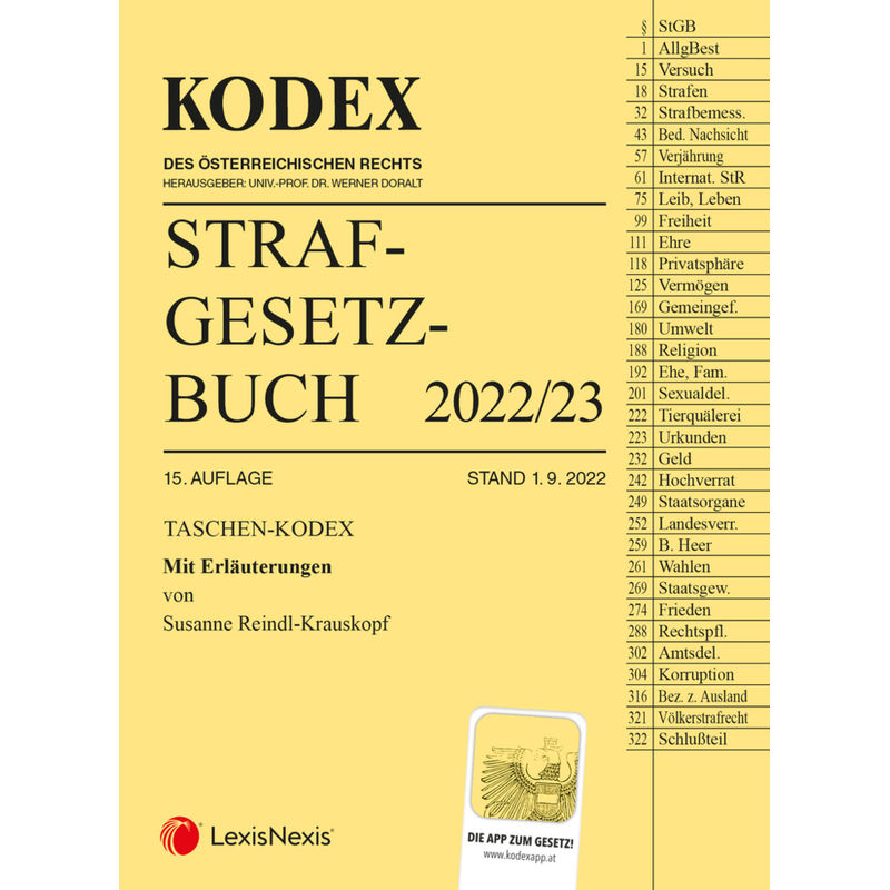 Kodex / Taschen-Kodex Strafgesetzbuch 2022 - Inkl. App, Kartoniert (TB) von LexisNexis Österreich