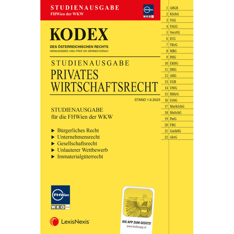 Kodex Privates Wirtschaftsrecht Für Die Fhwien Der Wkw - Inkl. App, Kartoniert (TB) von LexisNexis Österreich