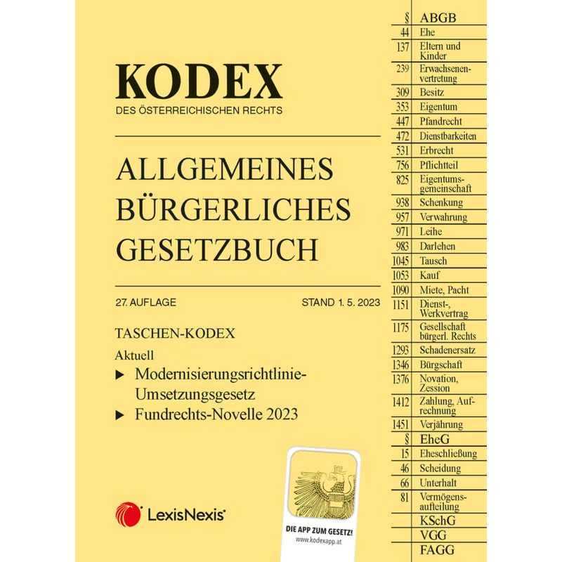 Taschen-Kodex Abgb 2023 - Inkl. App, Kartoniert (TB) von LexisNexis Österreich