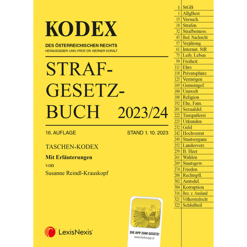 Taschen-Kodex Strafgesetzbuch 2023 - Inkl. App, Kartoniert (TB) von LexisNexis Österreich