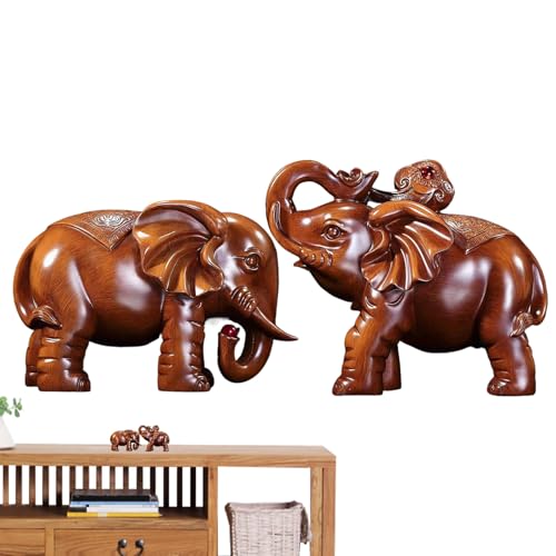 Lexsyn Holzfigur Elefant,Holzgeschnitzte Elefantenfigur - 1 Paar Wohnaccessoire Deko Skulptur Für Tisch Schreibtisch von Lexsyn