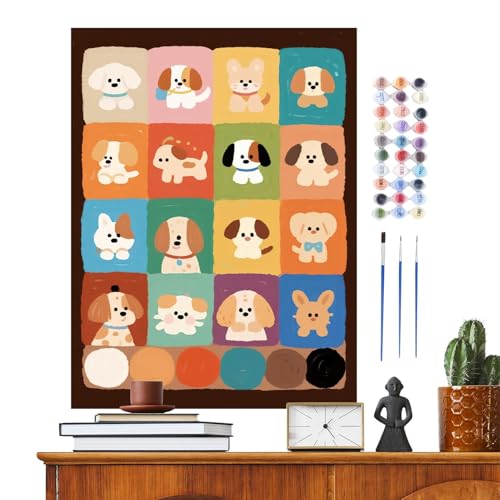 Lexsyn Hunde Malen Nach Zahlen Tiere,Katze Malen Nach Zahlen Set Mit Pinseln | Kunst Set Für Thanksgiving Studentenzimmer Geburtstag Zuhause Schlafzimmer Schule von Lexsyn