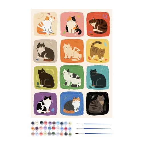 Lexsyn Hunde Malen Nach Zahlen Tiere - Katze Malen Nach Zahlen Set Mit Pinseln | Kunst Set Für Thanksgiving Studentenzimmer Geburtstag Zuhause Schlafzimmer Schule von Lexsyn