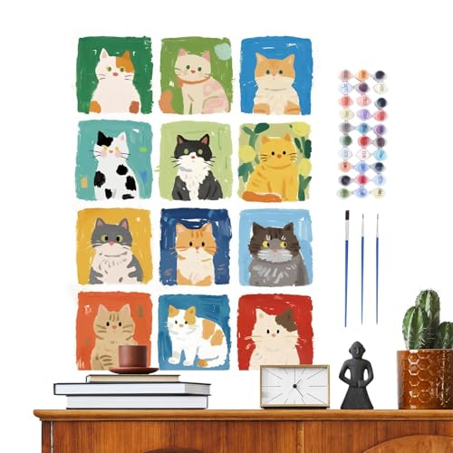 Lexsyn Hunde Malen Nach Zahlen Tiere - Katze Malen Nach Zahlen Set Mit Pinseln - Kunst Set Für Thanksgiving Studentenzimmer Geburtstag Zuhause Schlafzimmer Schule von Lexsyn