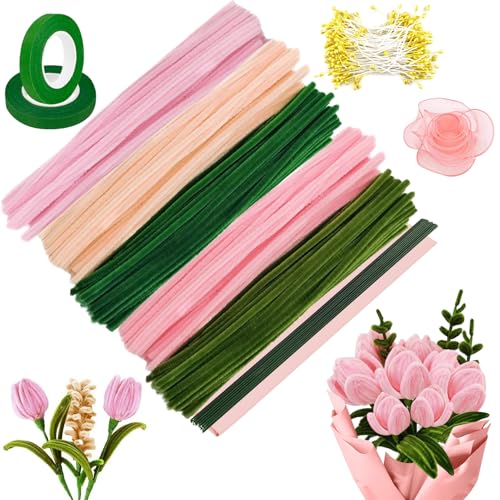 Pfeifenreiniger Set,250 Stück Pfeifenputzer zum Basteln+20 Grün Basteldraht+1 Geschenkband+2 Klebeband+150 Blumen Staubblatt+2 Geschenkpapier,Pfeifenreiniger Blumen,für Blumenstrauß DIY Pfeifenreiniger Set,250 Stück Pfeifenputzer zum Basteln+20 Grün Basteldraht+1 Geschenkband+2 Klebeband+150 Blumen Staubblatt+2 Geschenkpapier,Pfeifenreiniger Blumen,für Blumenstrauß DIY von Lezehea