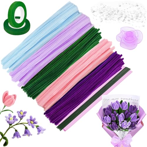 Pfeifenreiniger Set,250 Stück Pfeifenputzer zum Basteln+20 Grün Basteldraht+1 Geschenkband+2 Klebeband+3 Perlenband+2 Geschenkpapier,Pfeifenreiniger Blumen,für Blumenstrauß DIY Pfeifenreiniger Set,250 Stück Pfeifenputzer zum Basteln+20 Grün Basteldraht+1 Geschenkband+2 Klebeband+3 Perlenband+2 Geschenkpapier,Pfeifenreiniger Blumen,für Blumenstrauß DIY von Lezehea