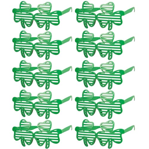 Lezevn 10 x St. Patricks Day Kleeblatt-Brille, grünes Kleeblatt, Sonnenbrille, Kleeblatt-Brillenrahmen, Partyzubehör für Männer und Frauen von Lezevn