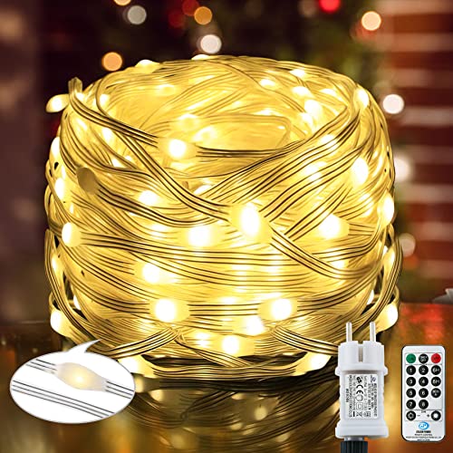 Lezonic 220 LED lichterkette außen strom,25M/8 Modi,PVC lichterkette mit Timing-Fernbedienung und Intelligenter Stecker, für Innen Außen Party Hochzeit Weihnachten Deko（Warmweiß） von Lezonic