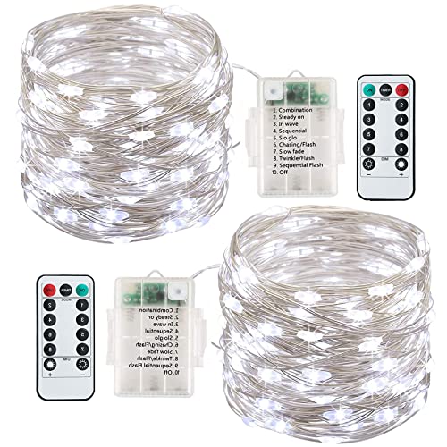 Lezonic Lichterkette Batterie, 2 x 13M Lichterkette außen mit 120 LEDs Wasserdicht Silberdraht für Weihnachten, Party, Hochzeit, Balkon, Garten (kaltweiß) von Lezonic