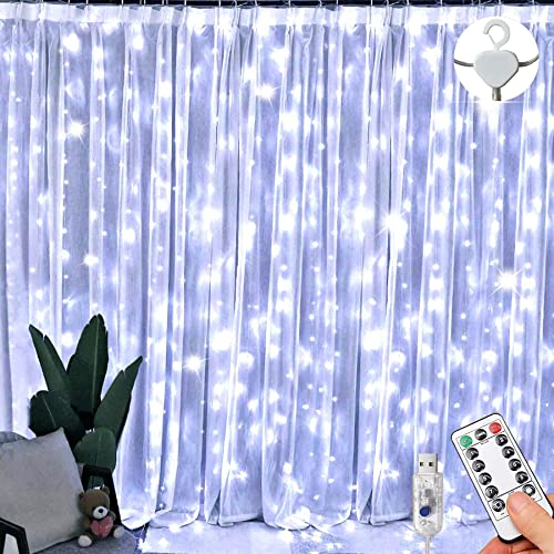 LichterVorhang, 3 m x 3 m, 300 LEDs 8 Modi, Fernbedienung, Timer, verstellbare Helligkeit, Vorhang-Lichterkette, für Schlafzimmer, Garten, Party, Hochzeit, Weihnachten (kaltweiß) von Lezonic