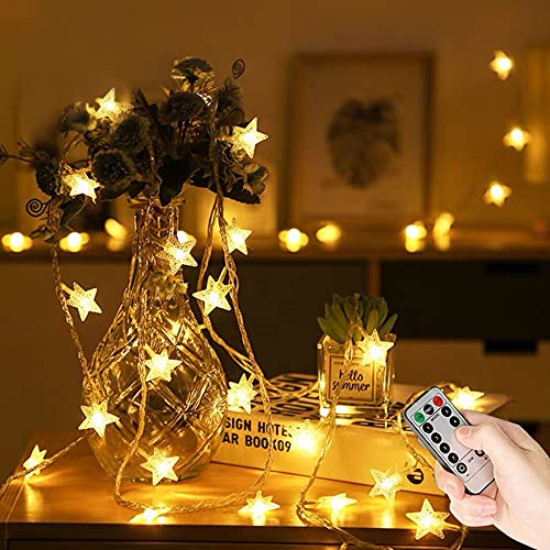 Lezonic 7m 60LED Sterne Lichterkette mit Fernbedienung 8 Modi Wasserdicht Außen Innen Weihnachten Lichterketten für Zimmer Party Garten DIY Deko Warmweiß von Lezonic