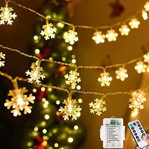 Weihnachten Lichterkette Batterie Schneeflocke 7M 60LED Lichterketten mit Fernbedienung 8 Modi Wasserdicht Außen Innen Lichterketten für Zimmer Party Balkon DIY Deko Warmweiß von Lezonic
