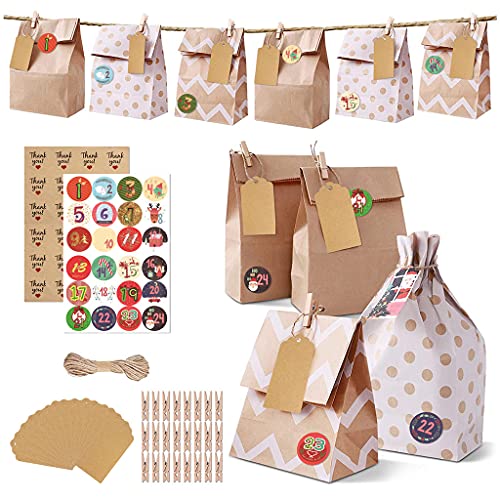 24 Tage Weihnachtskalender Tasche Papierwand Hängende Papiertüte Geschenktüten Mit Clips Weihnachtstasche von LfrXtra