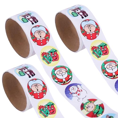 3 Rollen Selbstklebende Aufkleber Weihnachtsaufkleber Etiketten Wasserflaschen Aufkleber Runde Aufkleber Für Brotbag Süßwarenbeutel von LfrXtra