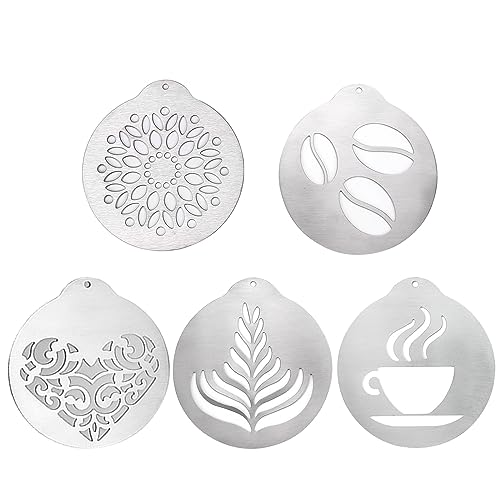 5 Stück/Set Edelstahl-Schablonen für Kaffee, Cappuccino, Kunstvorlagen, Kaffee-Girlanden, Formen für Kuchen, Kaffee, Dekoration von LfrXtra