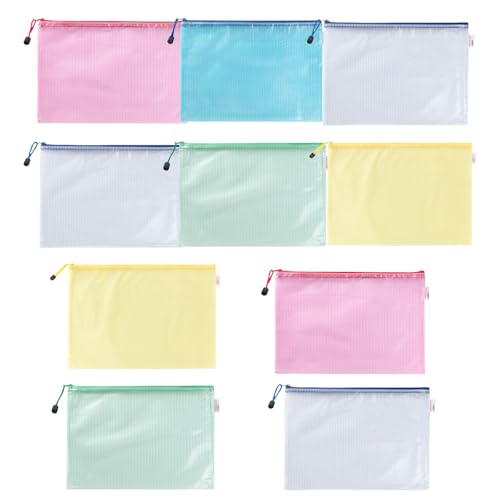 Dokumententaschen mit Reißverschluss, 34 x 24 cm, wasserabweisend, PVC, Dokumententasche für Schule, Büro, Reisen, 10 Stück von LfrXtra