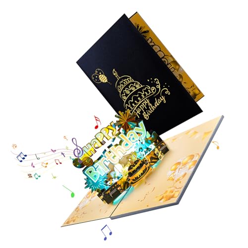 Geburtstag Popup Karte Mit Musikstücken Und Leuchtenden Lichtern Klappbare Grußkarte Mit Umschlag Handgefertigter Überraschungskarte von LfrXtra