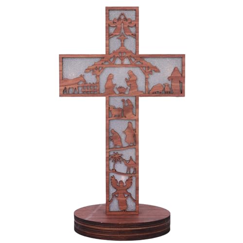 LfrXtra Handgefertigtes Holz Heiliges Kreuz Christi Ornamente Stehende Tischkreuz Für Kirche Christum von LfrXtra