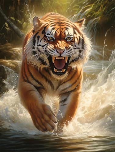 Lfynior Stickpackung Kreuzstich Tiger 14CT Sticken Set 30cmX40cm DIY Vorgedruckt Stickbilder Handwerk Home Decor Starter-Set für Wandkunst-Heimdekoration von Lfynior