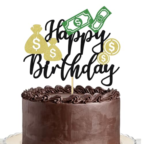 Lgaiehjc Dollar Happy Birthday Kuchendekoration, Geld-Kuchenaufsatz, Dekorationen für Damen und Herren, Geburtstagsparty, Dollar-Thema, Geburtstagsparty-Dekoration, Zubehör, Dollar-Schein von Lgaiehjc