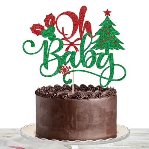 Lgaiehjc Oh Baby Tortenaufsatz, Weihnachtsdekoration, Babyparty-Kuchendekoration, Winter-Weihnachtsfeiertag, Geschlechtsoffenbarung, Babyparty, Party-Dekorationen, grüner Glitzer von Lgaiehjc