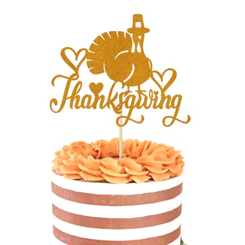 Lgaiehjc Tortenaufsatz für Thanksgiving, Türkei, Geburtstag, Glitzer, Tortenaufsatz – Happy Thanksgiving Day Kuchendekoration von Lgaiehjc