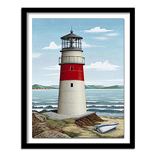 DIY 5D Diamant Malerei Vollbohrer Kit,Leuchtturm Meer 25x30cm/10x12in Square Drill Diamond Painting Erwachsene/kinder Vollbohrer Strass Stickerei Bilder Kunst Handwerk Home Wanddekoration Geschenk von Lgetrich