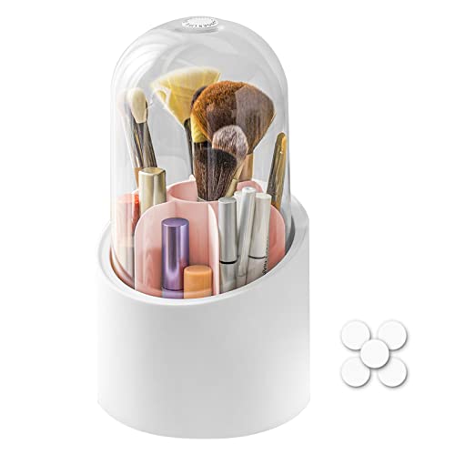 LgowithU Make-up-Pinselhalter, mit Deckel, transparenter Make-up-Pinselhalter, rotierend, staubdicht, Make-up-Pinselbehälter mit transparenter Acrylabdeckung, für Badezimmer, Kommode (Rosa) von LgowithU
