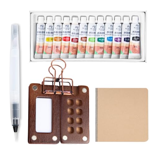 LgowithU Mini Aquarell Travel Set, 12 Farben x 5ml Tuben Wasserfarben Palette, Skizzenbuch Palette Set, Tragbares Mini Watercolour Paint für Künstler, Hobbymaler, Anfänger und Studenten(8 Gitter) von LgowithU