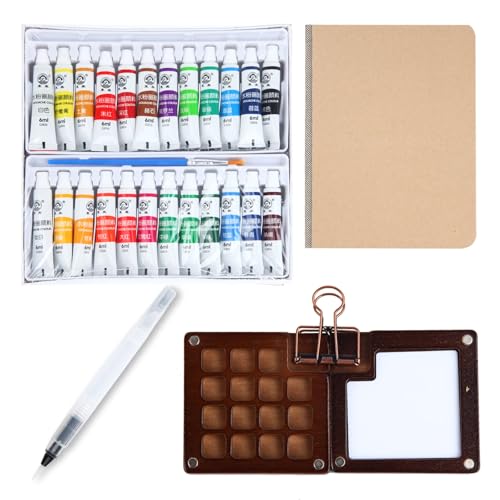 LgowithU Mini Aquarell Travel Set, 24 Farben x 6ml Tuben Wasserfarben Palette, Skizzenbuch Palette Set, Tragbares Mini-Aquarell-Paletten Set für Künstler, Hobbymaler, Anfänger und Studenten(15 Gitter) LgowithU Mini Aquarell Travel Set, 24 Farben x 6ml Tuben Wasserfarben Palette, Skizzenbuch Palette Set, Tragbares Mini-Aquarell-Paletten Set für Künstler, Hobbymaler, Anfänger und Studenten(15 Gitter) von LgowithU