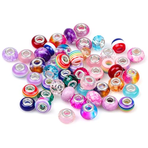 50 Stück Glasperlen Europäische Perlen, Bunte Perlen zum Auffädeln mit Großem Loch Runde Großlochperlen Vintage Art Blumenmuster Farbfüllung für DIY Schmuckherstellung, Armbänder, Halsketten Basteln 50 Stück Glasperlen Europäische Perlen, Bunte Perlen zum Auffädeln mit Großem Loch Runde Großlochperlen Vintage Art Blumenmuster Farbfüllung für DIY Schmuckherstellung, Armbänder, Halsketten Basteln von Lguaquanx