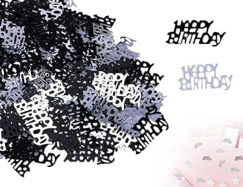 Lhbwhiz 15 g Happy Birthday Konfetti,Glitzer Confetti Deko,Frau Mann Geburtstag Tischdeko,Tisch Geburtstagsdeko,Luftschlangen streudeko(Silber und Schwarz) von Lhbwhiz