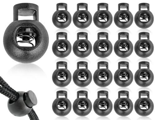 Lhbwhiz 20 Stück Kordelstopper,Kunststoff kordelenden,Einzelne Loch Kordelklemme,Rutschen Stopper,Kordel Verschluss Ende,Federschnur Schlösser,Single Hole Cord Lock,für Sportkleidung(Schwarz,Rund) von Lhbwhiz